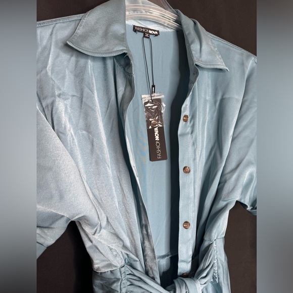 Stuck In The City Satin Midi Dress Baby Blue - Picture 4 of 4